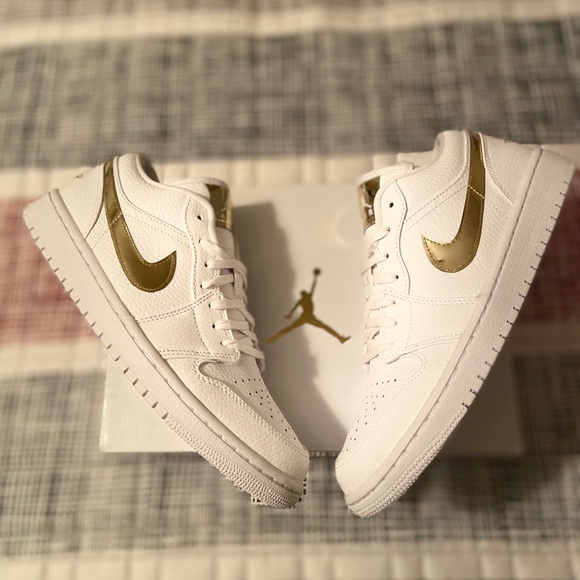Jordan Shoes - Jordan 1 Low White/Metallic Gold WMNS 10/Mens 8.5